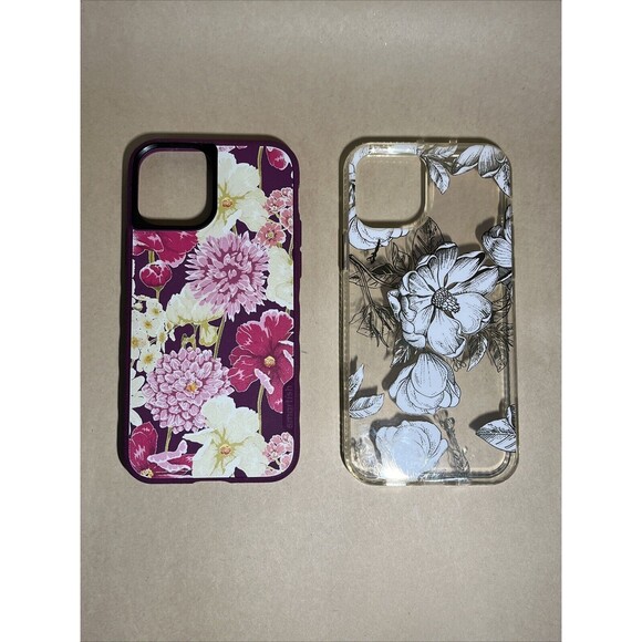 2 Of iPhone 12 Pro Max phone floral Case: Smartish Purple & Protect Onn Clear - Picture 1 of 5